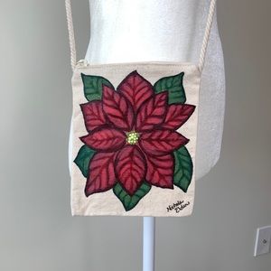 Crossbody Small Canvas Purse Painted Poinsettia